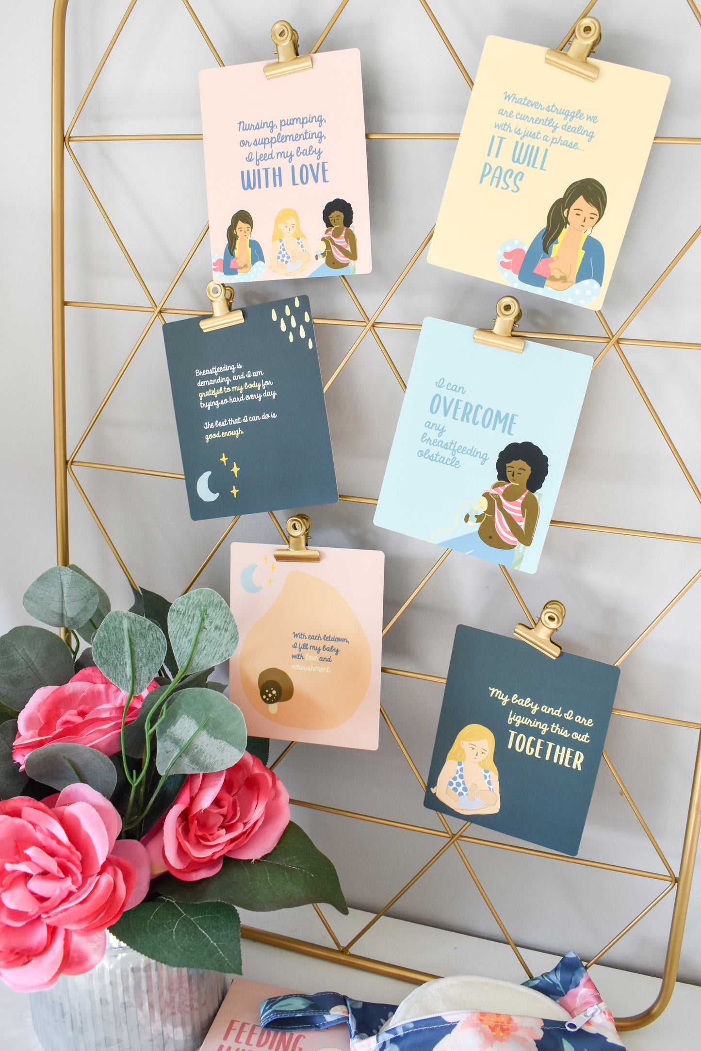 Breastfeeding Affirmation Cards from Fourth Trimester Mama displayed in a room